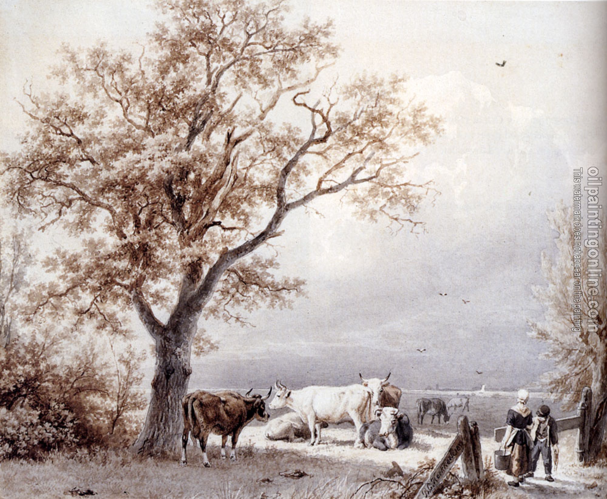 Koekkoek, Barend Cornelis - Cows In A Sunlit Meadow